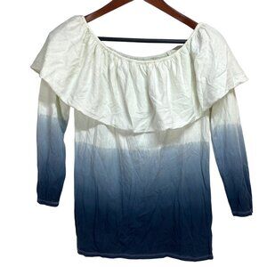 Chaser Women's M Off-Shoulder Ombre Top Long Sleeve White & Blue